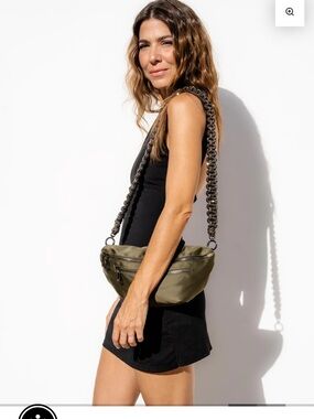 Rocknot Max Olive Green Crossbody Bum Bag with Rhinestone EncrustedBraided Strap